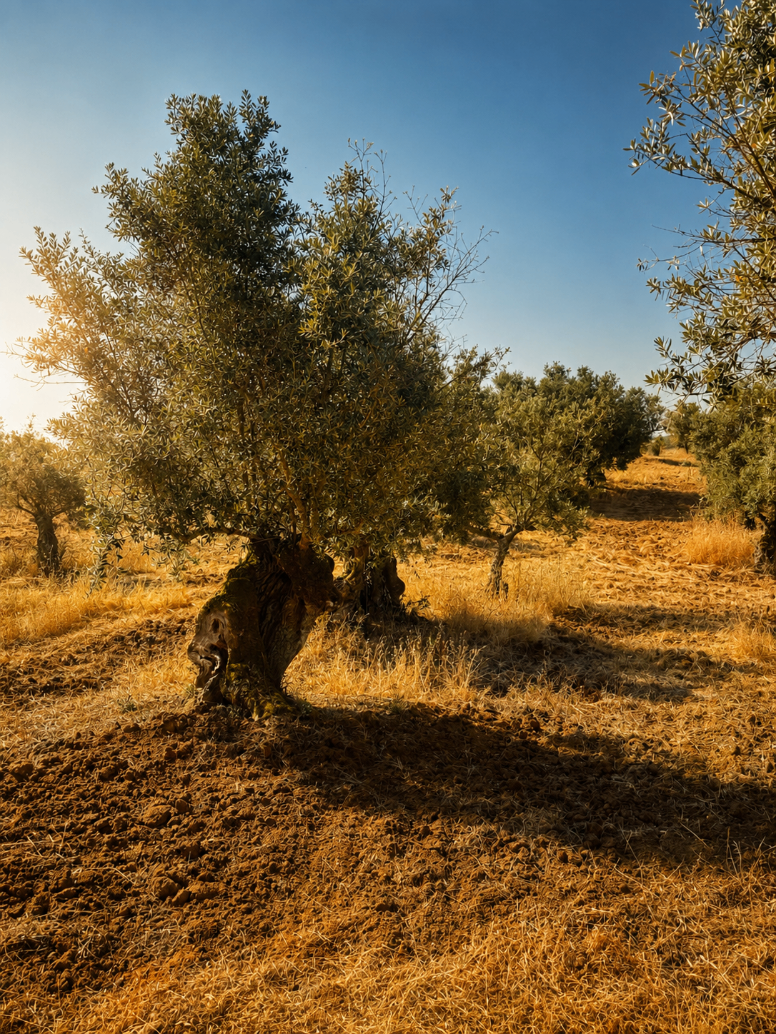 Ancient olive tree trunk with textured bark